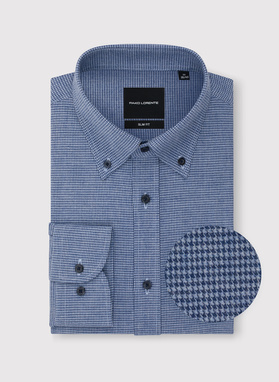 Tamsiai mėlyni marškiniai skalikų dantų raštu