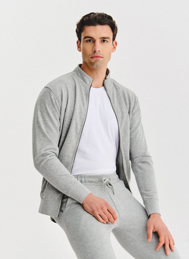 Pilkas treninginis bluzonas su užtrauktuku