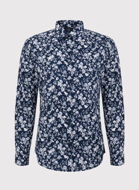 Tamsiai mėlyni gėlėti marškiniai