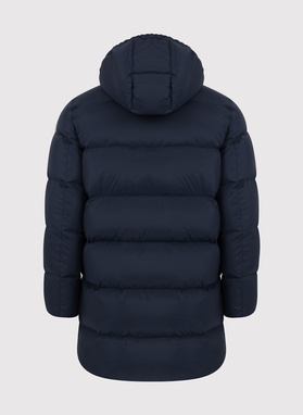 Tamsiai mėlyna ilga dygsniuota striukė