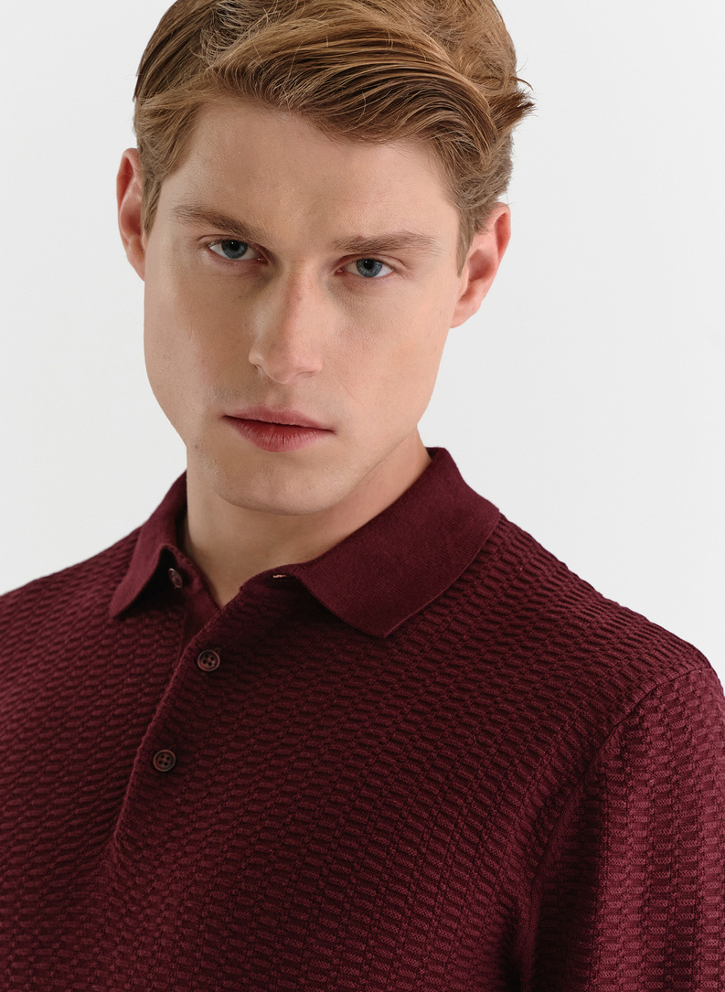 Vyšninės spalvos vilnonis polo megztinis