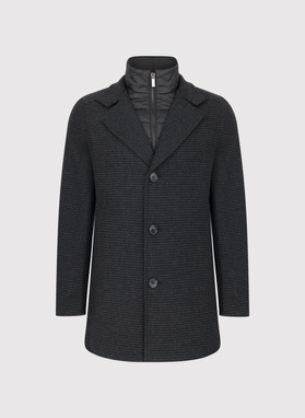 Tamsiai pilkas lietpaltis skalikų dantų raštu