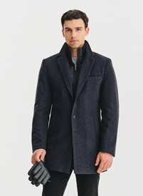 Grafito spalvos vyriškas lietpaltis su nusegama apykakle