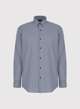 Tamsiai mėlyni marškiniai geometriniu raštu