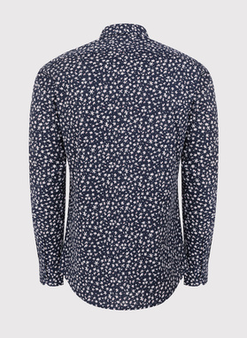 Tamsiai mėlyni vyriški marškiniai gėlytėmis