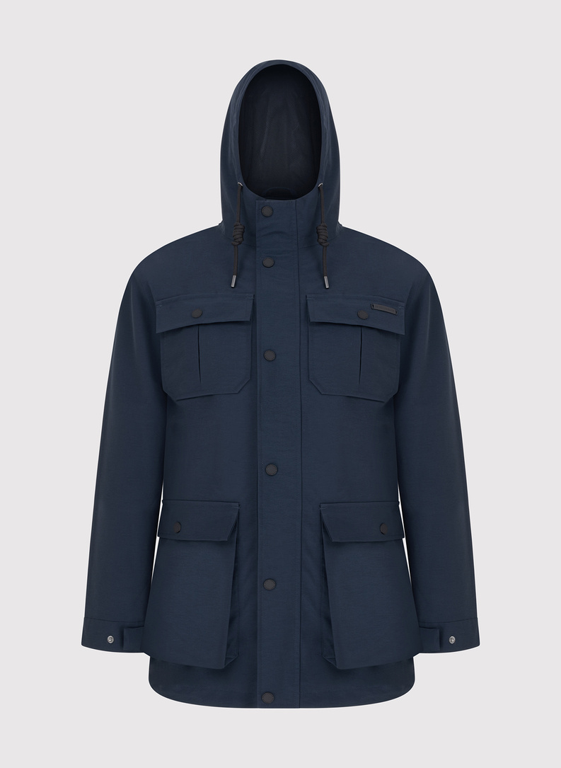  Tamsiai mėlynas švarkas su gobtuvu