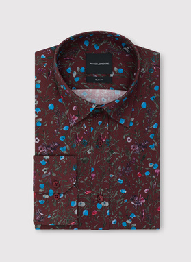 Tamsiai raudoni gėlėti marškiniai