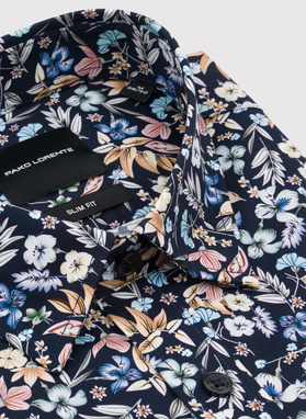 Tamsiai mėlyni gėlėti marškiniai