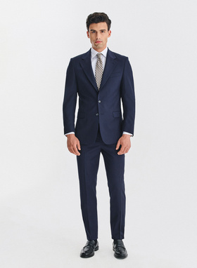 Tamsiai mėlynos vilnonės kostiuminės kelnės