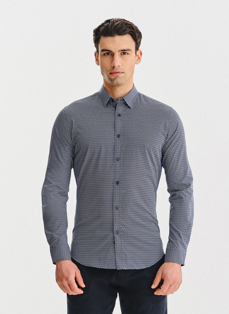 Tamsiai mėlyni gėlėti marškiniai