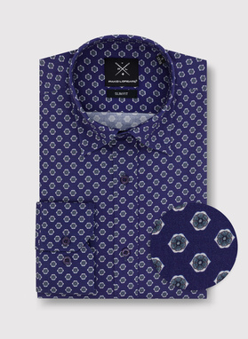 Tamsiai mėlyni vyriški marškiniai gėlytėmis