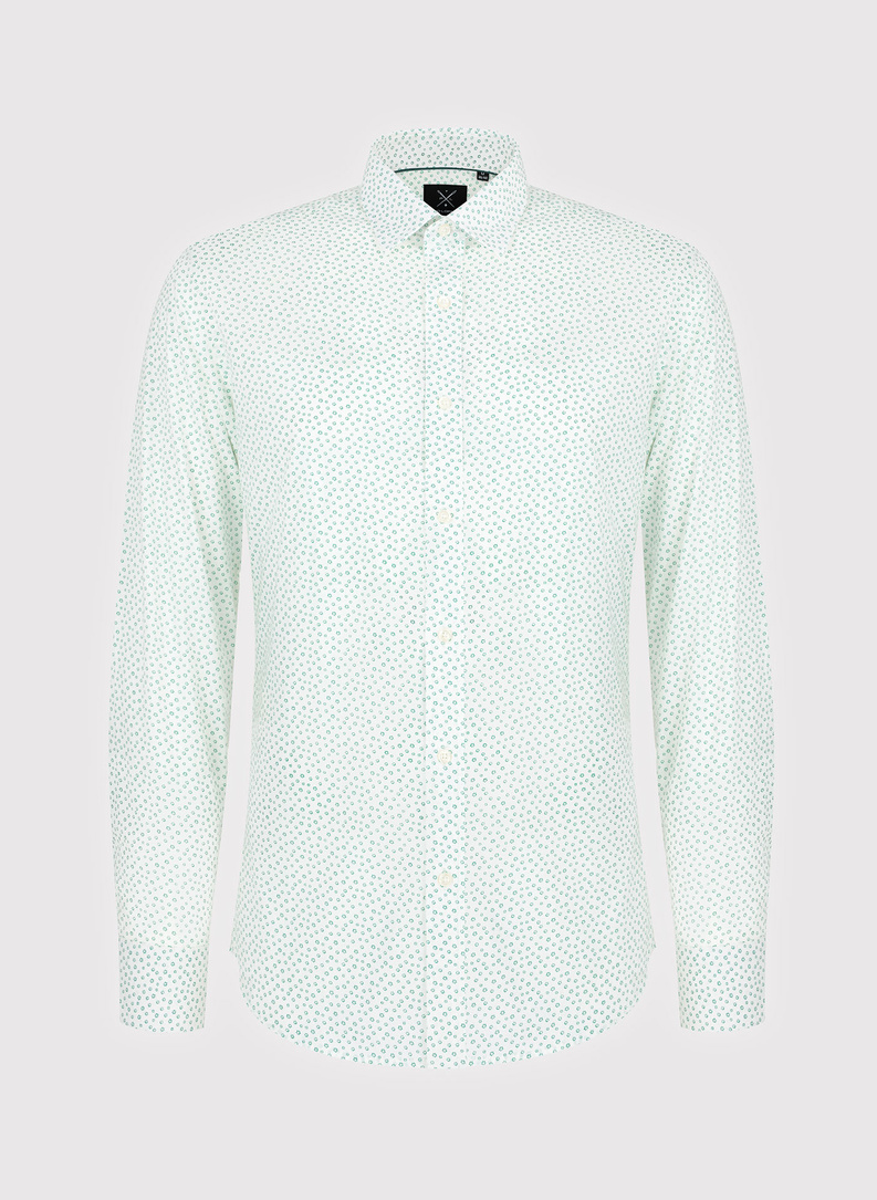 Balti vyriški marškiniai žaliu mikroraštu