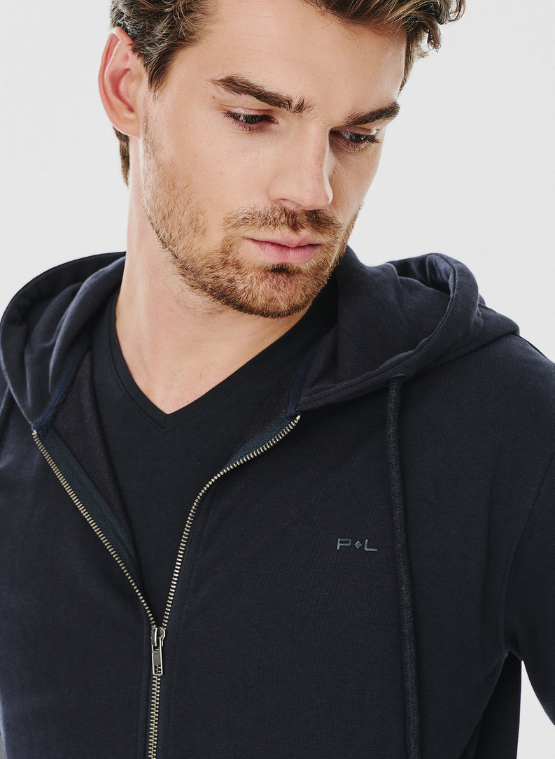 Tamsiai mėlynos spalvos sagstomas treninginis bluzonas