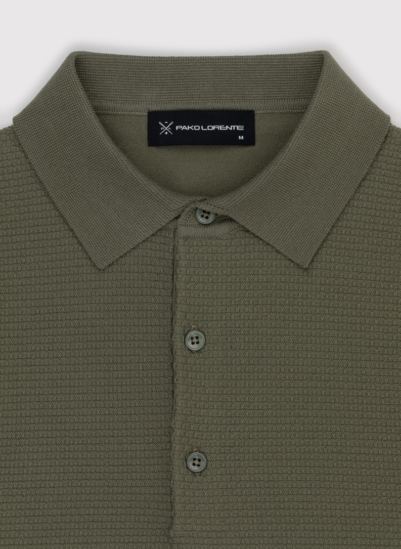 Vaflinio pynimo žali polo T marškinėliai