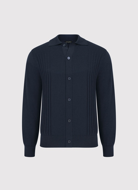 Tamsiai mėlynos spalvos medvilninis kardiganas