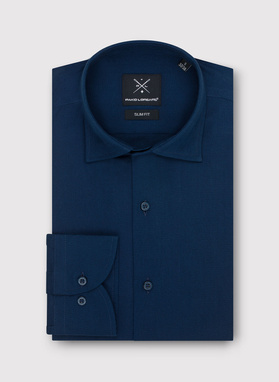 Tamsiai mėlynos spalvos elegantiški vyriški marškiniai be raštų