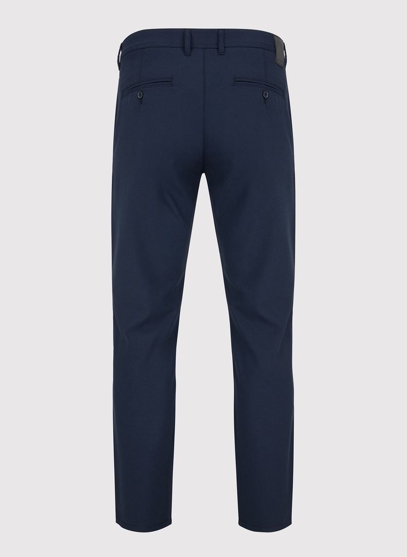 Tamsiai mėlynos vyriškos kelnės be raštų