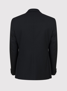 Vilnonis juodas smokingo švarkas mikroraštu