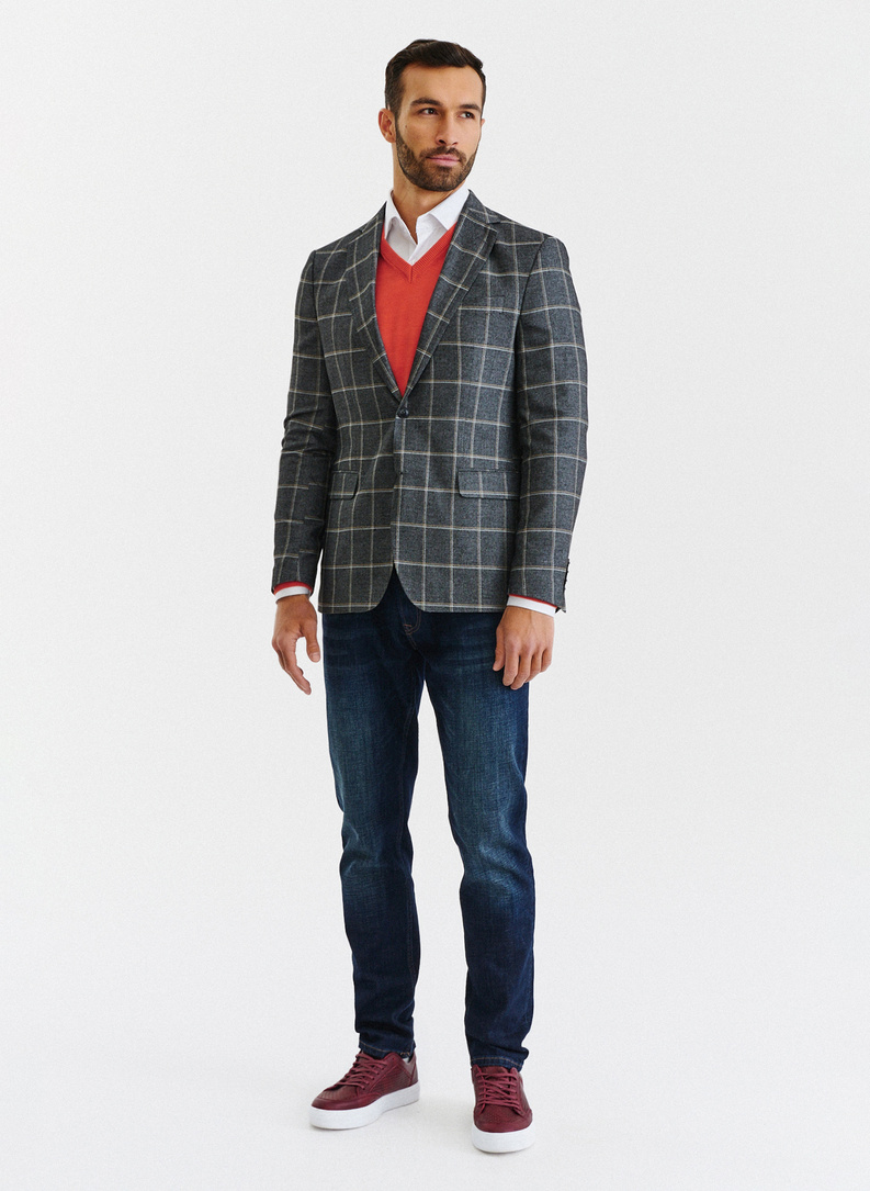 Pilkas languotas vyriškas švarkas