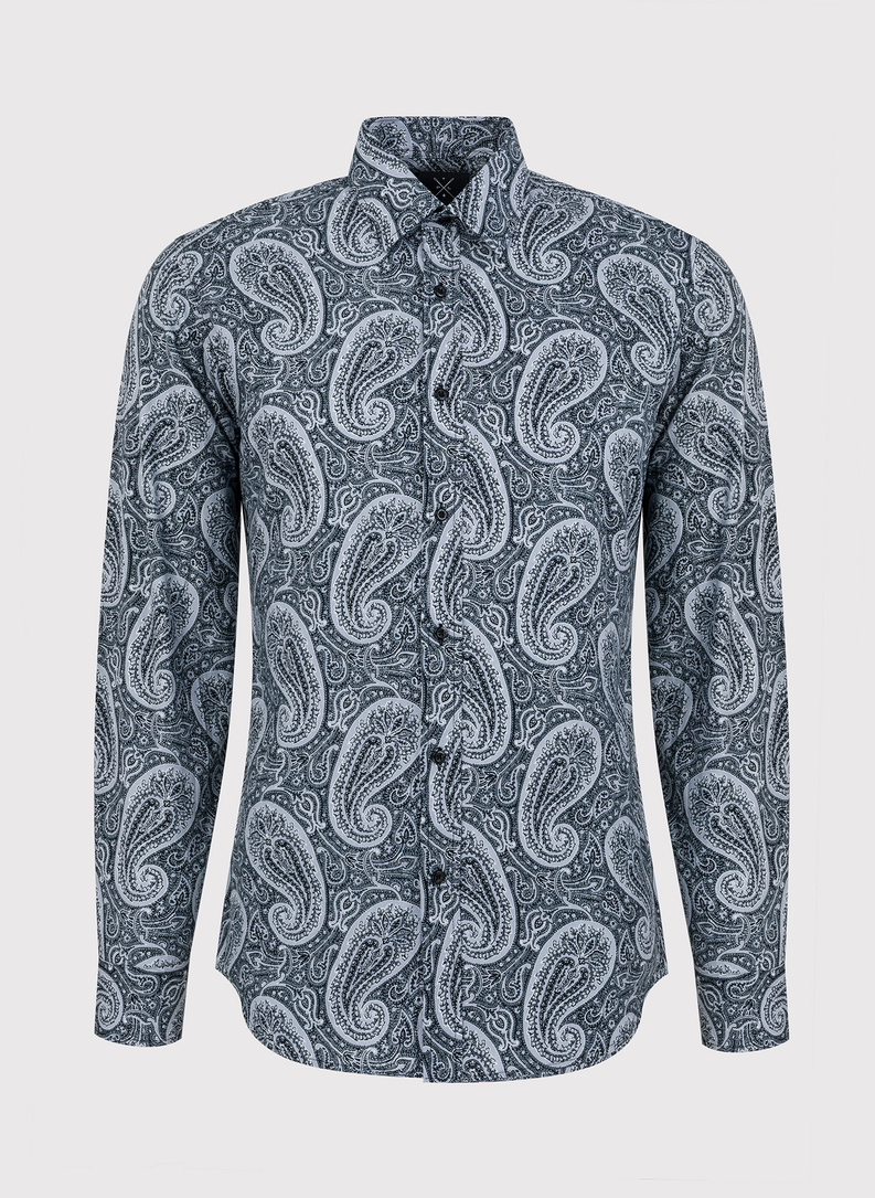 Juodi vyriški marškiniai peislio raštu