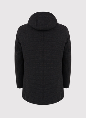 Juodai bronzinis vyriškas lietpaltis su nusegamu gobtuvu