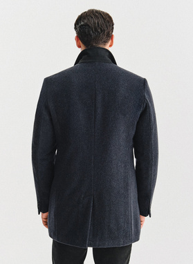 Grafito spalvos vyriškas lietpaltis su nusegama apykakle