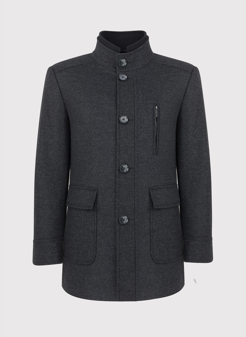 Pilkas trumpas vyriškas lietpaltis su vilna ir kašmyru