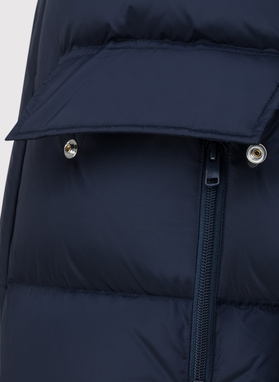 Tamsiai mėlyna ilga dygsniuota striukė