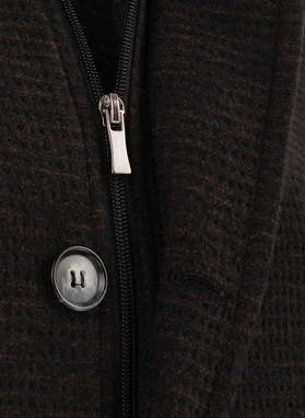 Juodai bronzinis vyriškas lietpaltis su nusegamu gobtuvu