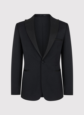 Juodas smokingo švarkas mikroraštu