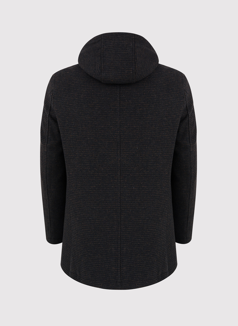 Juodai bronzinis vyriškas lietpaltis su nusegamu gobtuvu