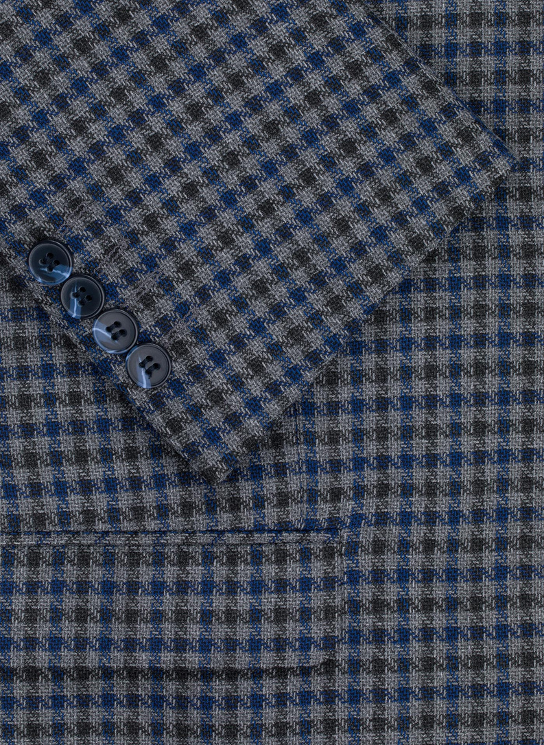 Tamsiai mėlynas švarkas smulkiais langeliais