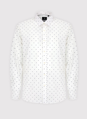 Balti vyriški marškiniai su tamsiai mėlynu smulkiu spaudiniu