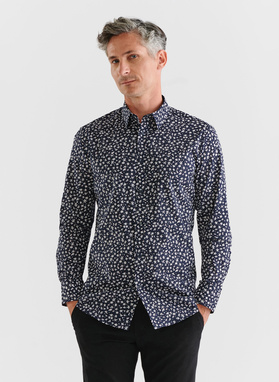 Tamsiai mėlyni vyriški marškiniai gėlytėmis