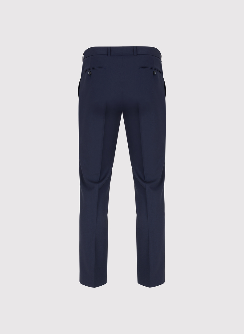 Tamsiai mėlynos vilnonės kostiuminės kelnės