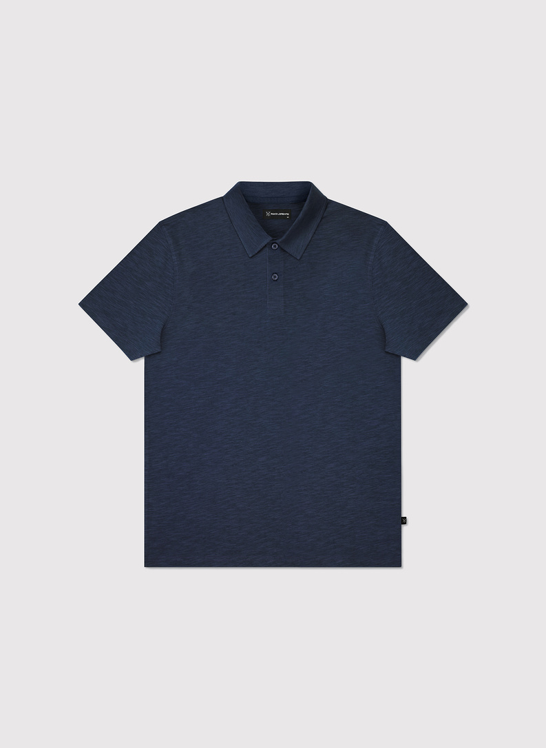 Tamsiai mėlyni medvilniniai polo marškinėliai