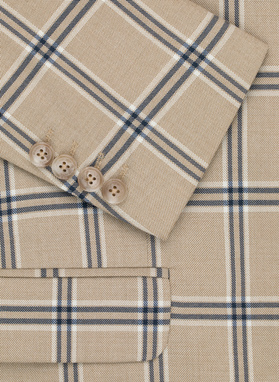 Vilnonis smėlio spalvos languotas kostiuminis švarkas