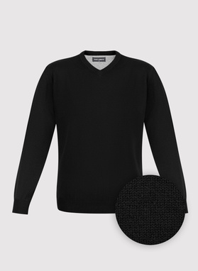 Juodas medvilninis megztinis su V apykakle