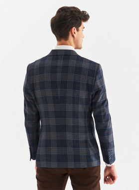 Tamsiai mėlynas languotas vyriškas laisvalaikio švarkas