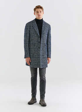 Tamsiai mėlynas languotas vyriškas lietpaltis