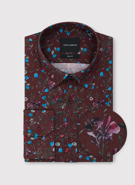 Tamsiai raudoni gėlėti marškiniai
