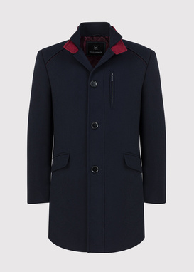 Tamsiai mėlynas vyriškas lietpaltis dviguba apykakle