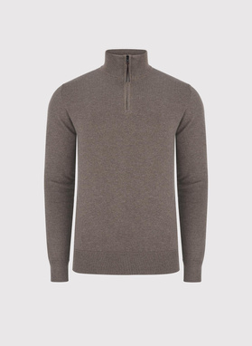 Rudas megztinis su prasegama stačia apykakle