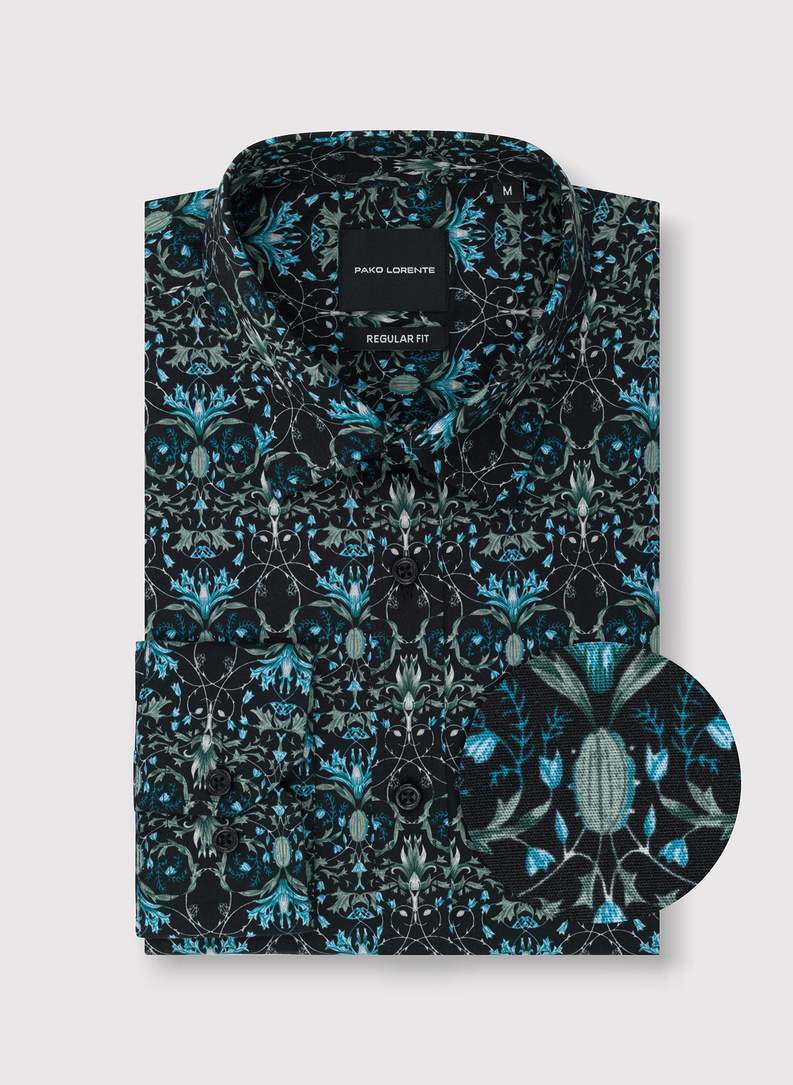 Juodi marškiniai turkio gėlėmis