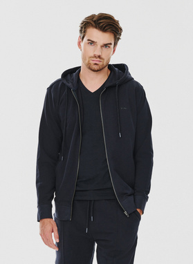 Tamsiai mėlynos spalvos sagstomas treninginis bluzonas