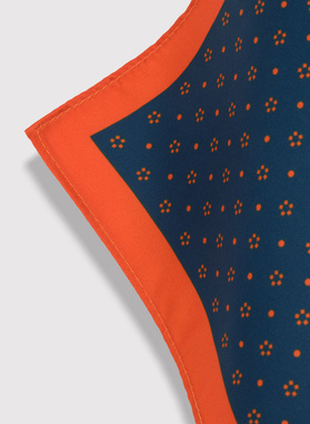 Tamsiai mėlyna oranžinė raštuota kišeninė nosinaitė