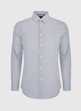 Balti vyriški marškiniai tamsiai mėlynu raštu
