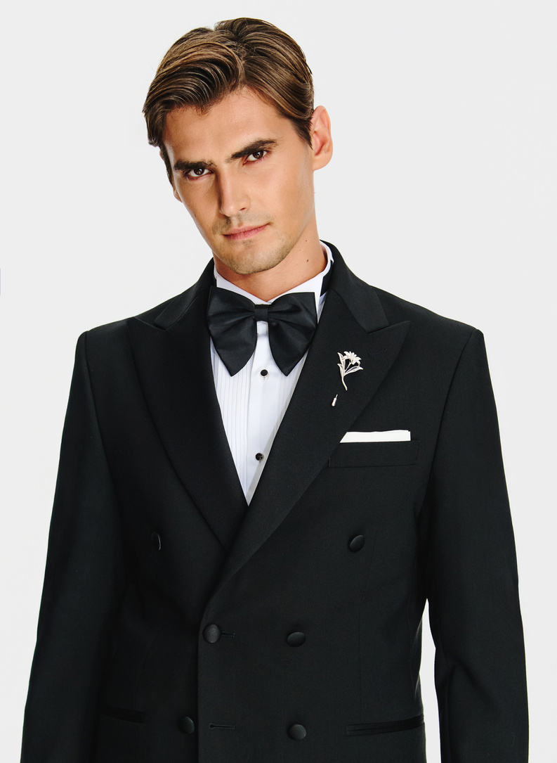 Vilnonis juodas smokingo švarkas