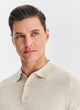 Smėliniai trikotažiniai polo T marškinėliai