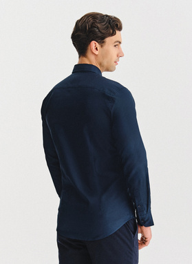 Tamsiai mėlyni medvilniniai vyriški marškiniai